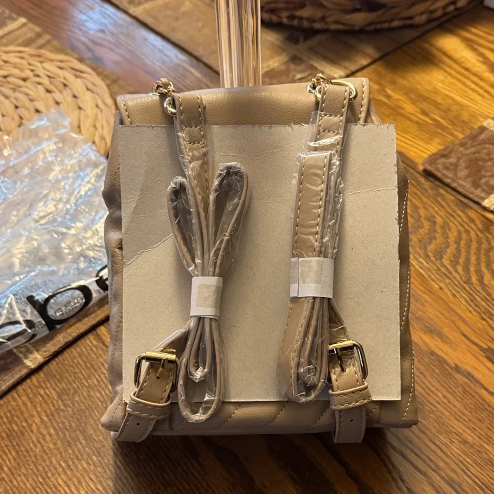 BeBes Hera Small Elegant‎ Taupe Backpack with Gold Accents